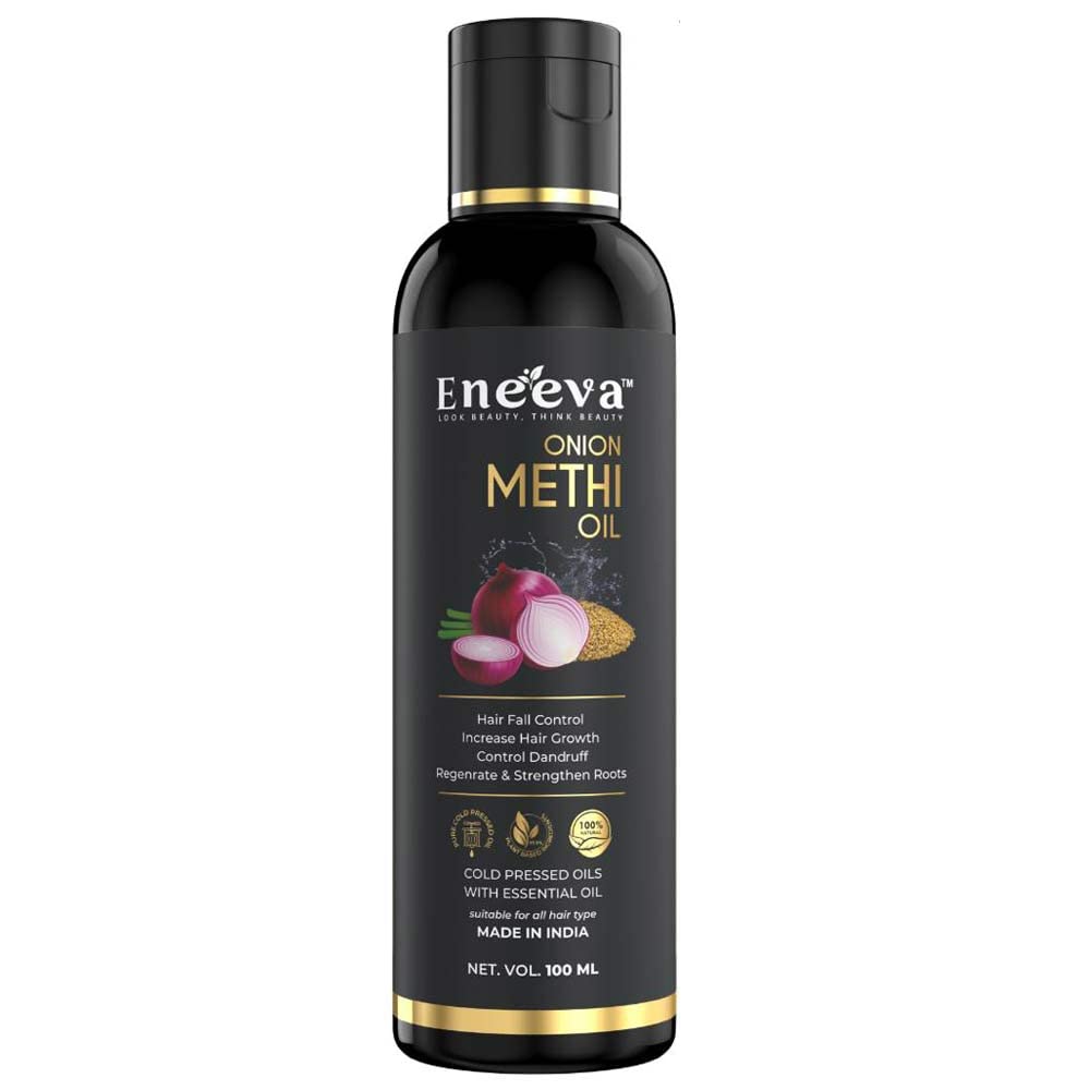 Eneeva Best Methi Onion Hair Oil - 100% Herbal Pure Hair Growth & Fall Control Treatment (100ml) | Strengthens & Nourishes Hair | Ideal for Daily Use, Scalp Massage & Damaged Hair Repair