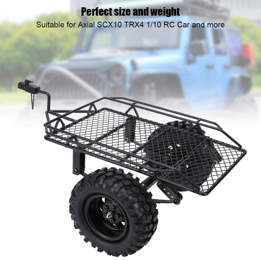 Tbest 1/10 Scale Metal RC Bucket Trailer - Realistic Crawler Accessory for D90 SCX10 CC01 Models - DIY Black Trailing Car for Off-Road Adventures & RC Enthusiasts