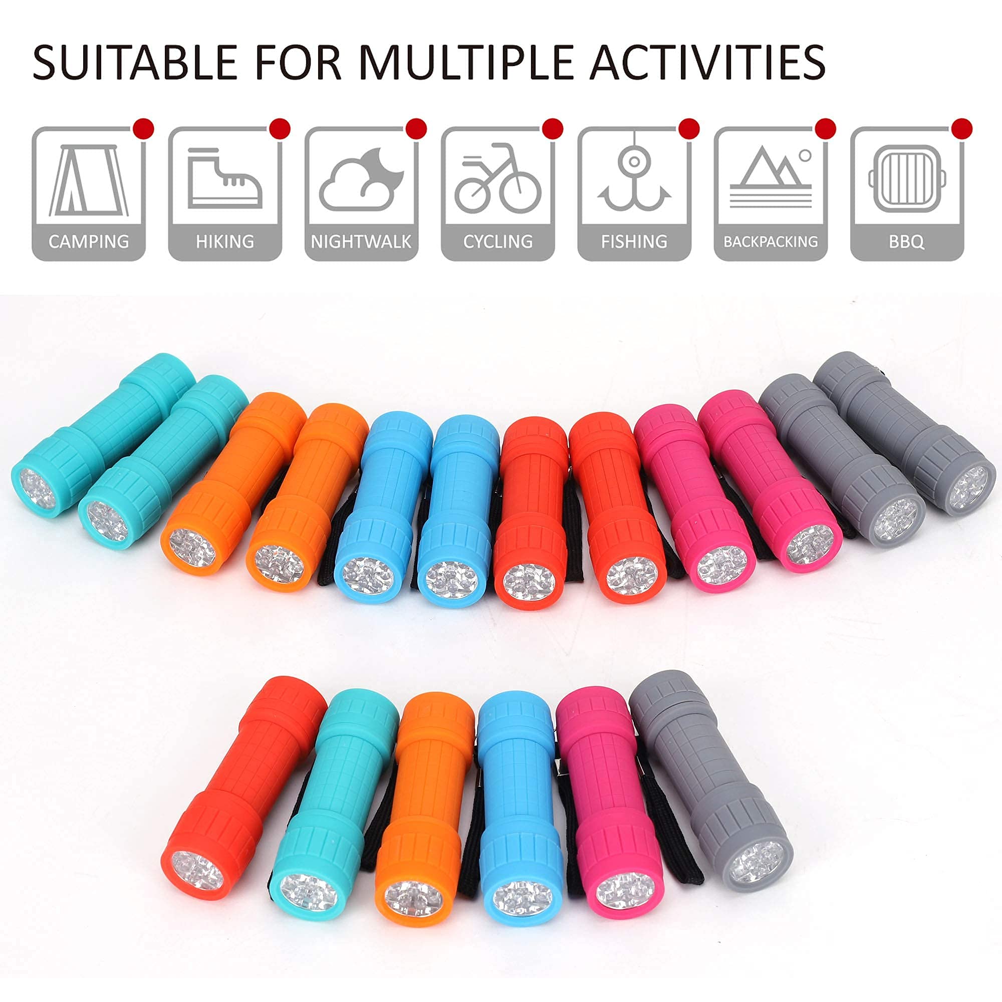 FASTPRO 38-Pack LED Flashlight Set - 20 Aluminum 6-LED Flashlights & 18 Mini 9-LED Flashlights for Camping, Emergency, Power Outage, Home & Outdoor Use