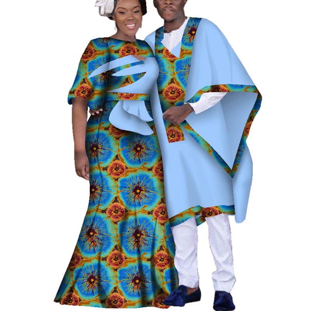 African Print Men's & Women's Colorful Robe with Open Sleeves - Couples Matching Maxi Dresses for Wedding, Beach, and Special Occasions
