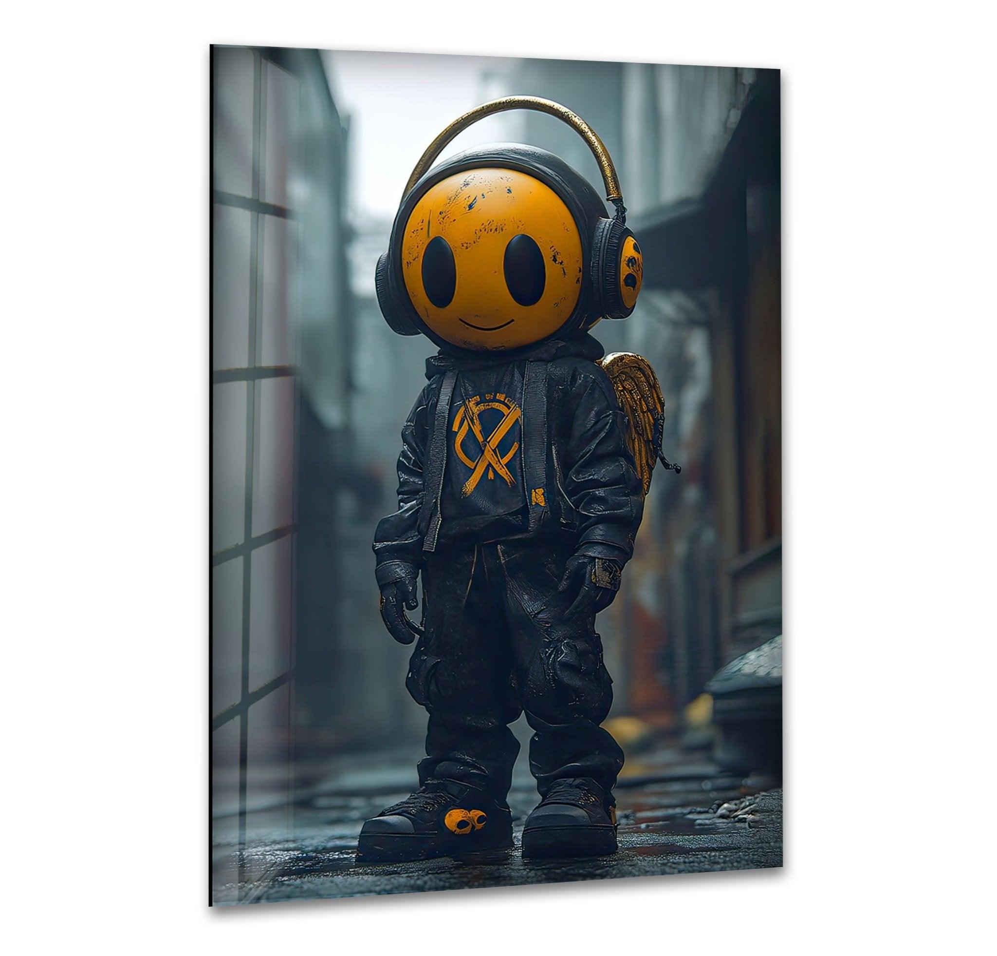 3D Yellow Smile Face Glass Wall Art Decor - Modern Home & Office Wall Decoration for Living Room, Bedroom, Kitchen
