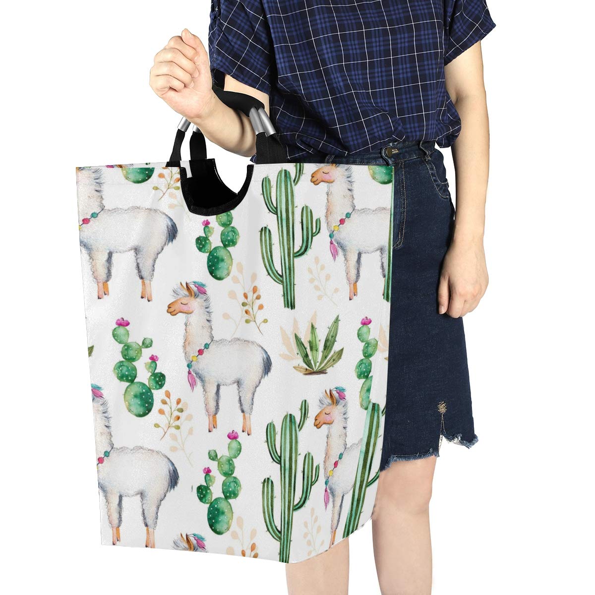 Collapsible Laundry Hamper with Tropical Animal & Cactus Flower Design - Foldable Clothes Storage Bin, Multi-Purpose for Laundry, Shopping, Toy & Book Organization | Perfect for Bedroom, Bathroom & Dorm Room Storage