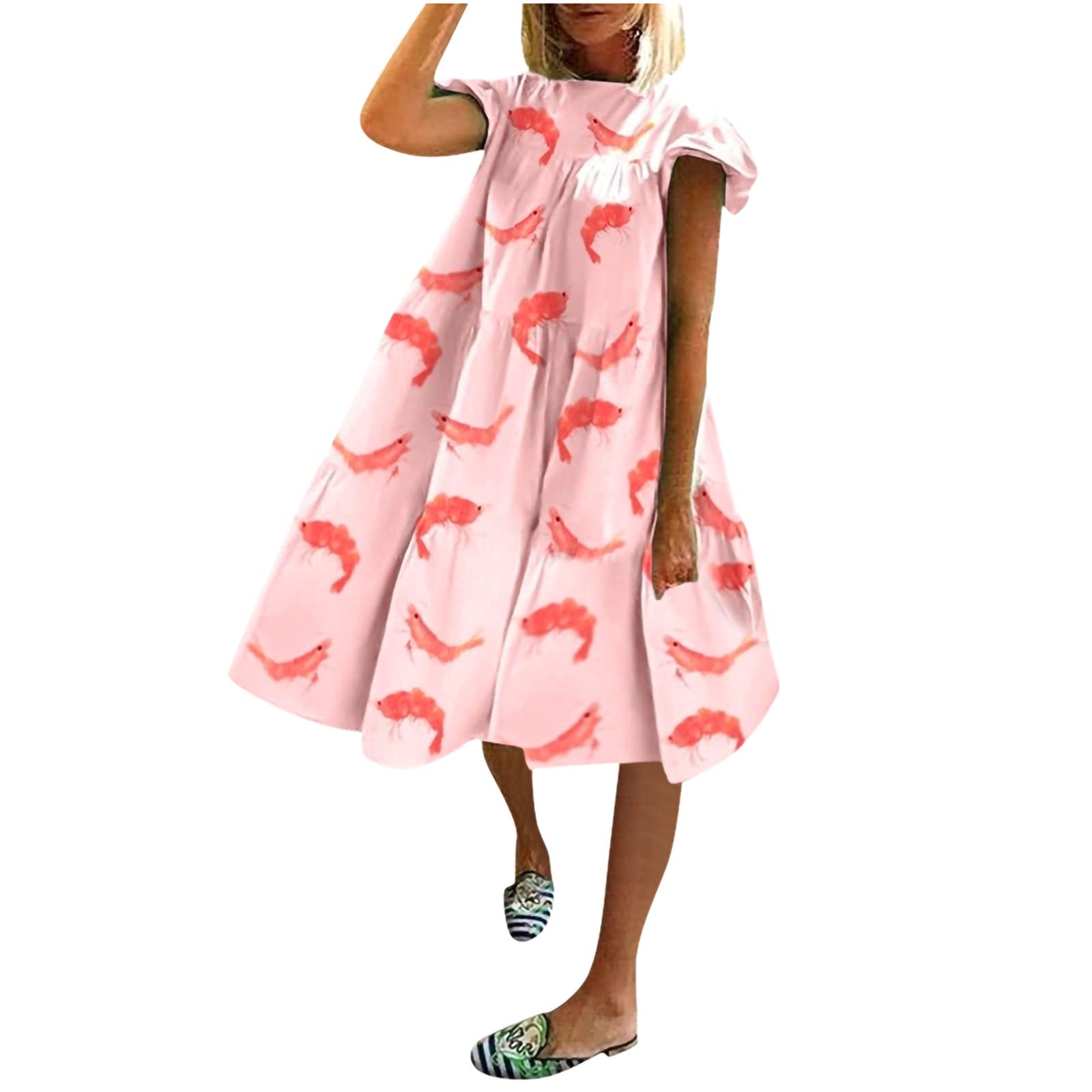 Women's Floral Print Summer Dress - Short Sleeve O-Neck Casual T-Shirt Dress for Beach, Vacation & Everyday Wear
