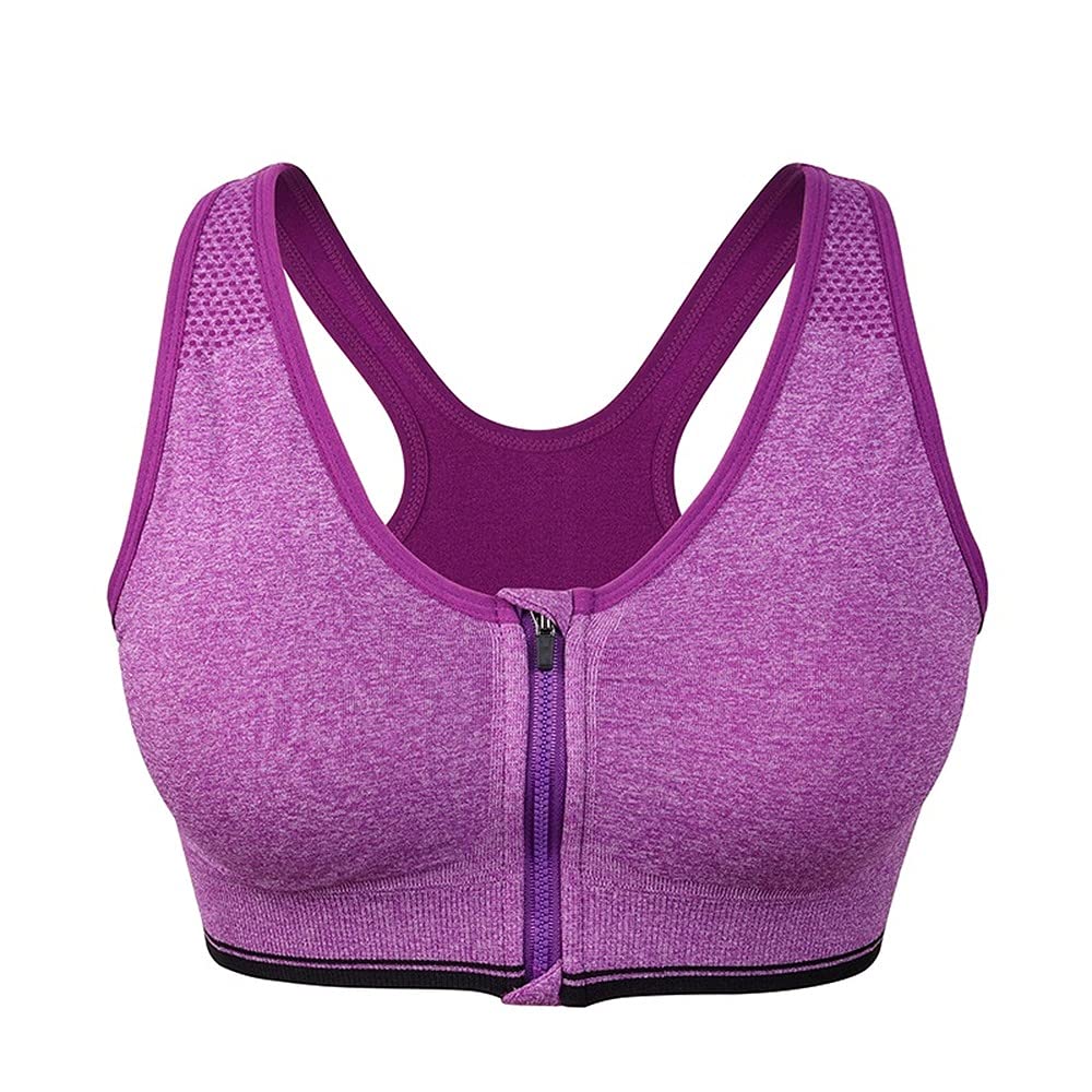 High Support Front Zipper Sports Bra for Women - Shockproof Push Up Yoga Bra with Padded Cups & Wirefree Design - Perfect for Gym, Running, Fitness & Workout