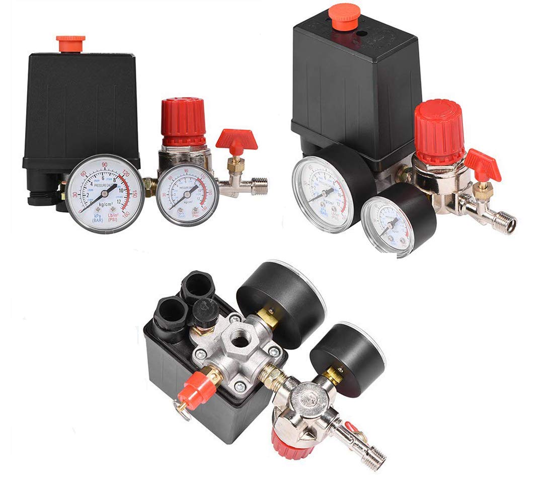 4 Holes Air Compressor Pressure Regulator Valve with Gauge - Heavy Duty Pressure Control Switch for Fast Pressure Reduction - Ideal for Pneumatic Tools, HVAC Systems & Industrial Applications