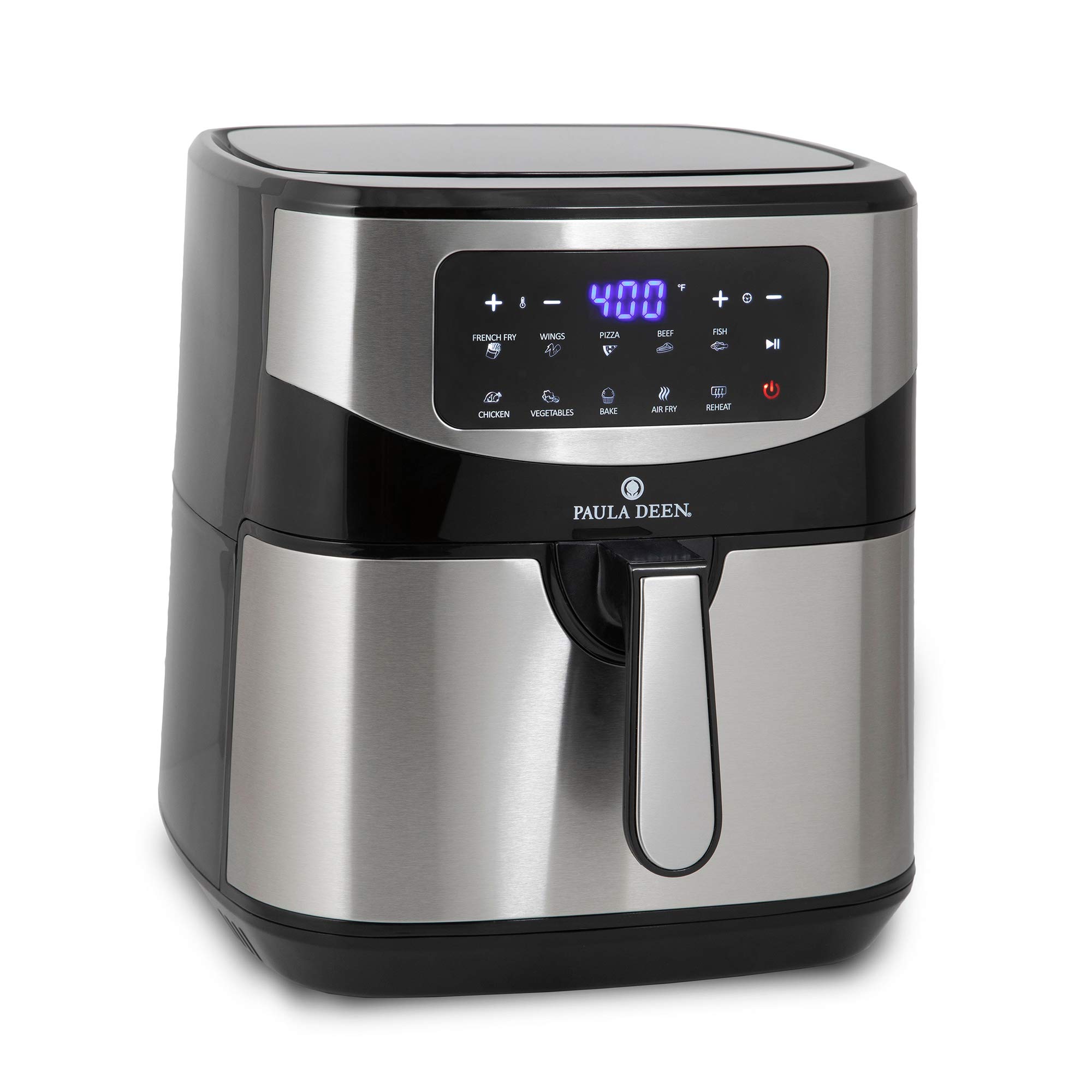 Paula Deen 10 QT Digital Air Fryer with LED Display - 1700W Stainless Steel Airfryer, 10 Preset Functions, Ceramic Non-Stick Coating, Auto Shut-Off & 50 Recipes - Perfect for Healthy Frying, Baking, Roasting & Family Cooking
