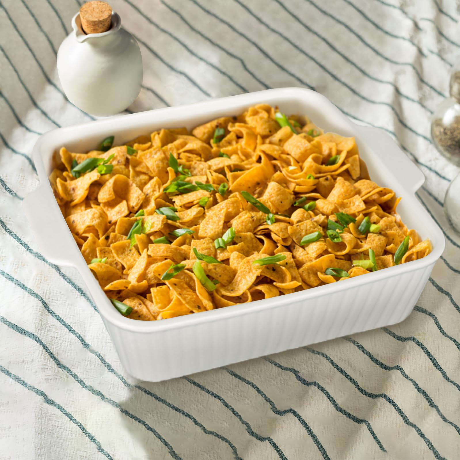 10'' Square Ceramic Casserole Baking Dish Set of 2 - Oven, Microwave & Dishwasher Safe Bakeware with Handles - Perfect for Lasagna, Cakes, Casseroles & Family Meals