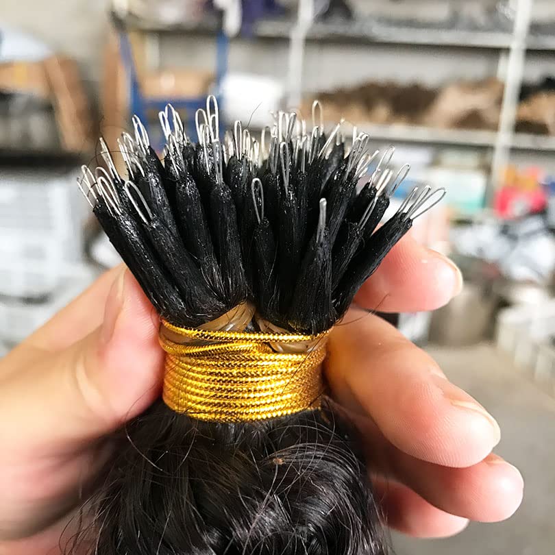 Malaysian Nano Ring Hair Extensions 100% Human Hair - Kinky Curly Nano Tip Beads for Women (12 Inch, 100 Strands, Black/Brown) | Natural Look Hair Extensions for Daily Wear, Parties & Special Occasions