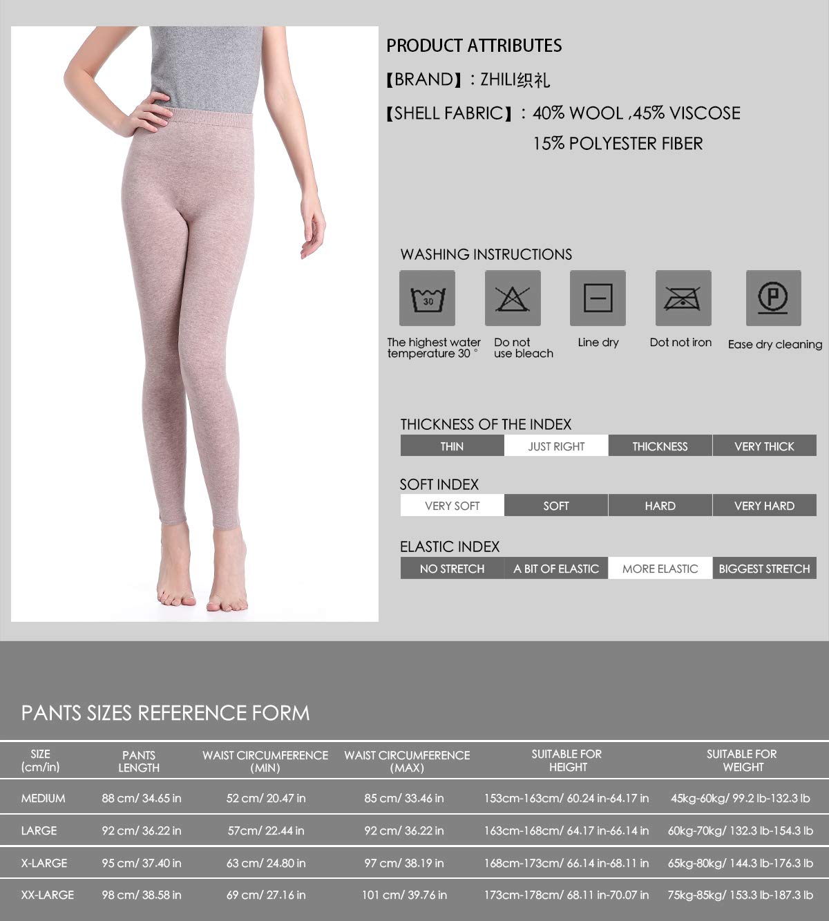ZHILI Thermal Leggings for Women - Heavyweight Merino Wool Base Layer Pants, Ultra-Soft & Warm Winter Leggings - Perfect for Skiing, Hiking & Cold Weather Activities