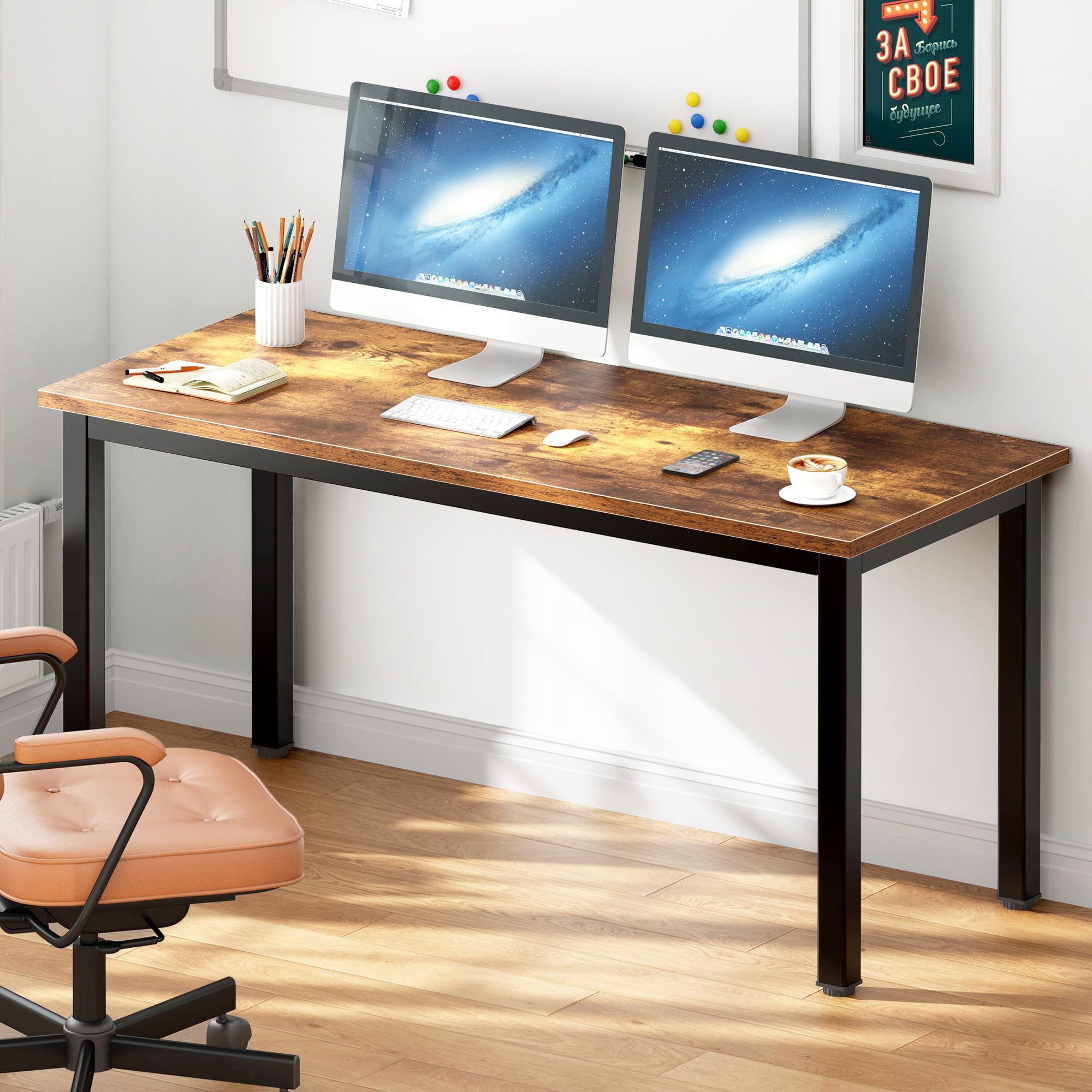 DlandHome 55 Inch Computer Desk - Home Office Desk, Writing Desk, Study Table, Gaming Desk with Workstation - Retro Style for Small Spaces, Dorm Rooms & Home Offices