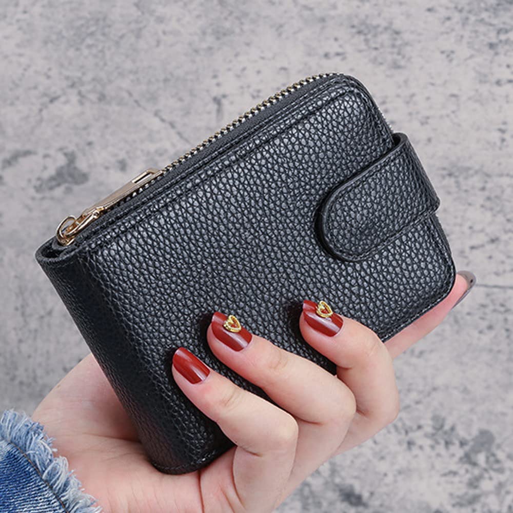 Women's RFID Blocking Leather Wallet with ID Window - Compact Bi-fold Card Holder for Travel & Daily Use