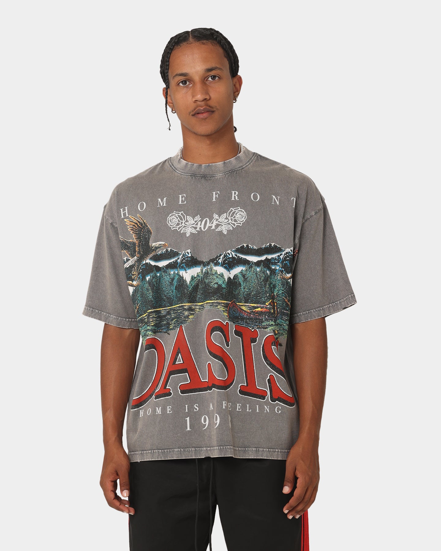 Vintage 404 Oasis Graphic T-Shirt for Men & Women - Soft Cotton Charcoal Tee - Retro Style Unisex Top for Casual Wear, Street Fashion & Music Festivals