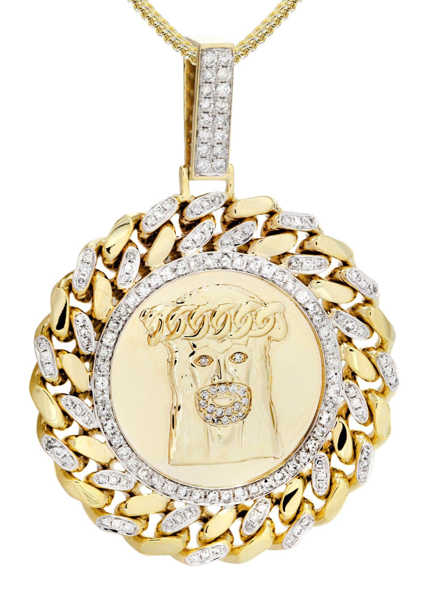 10K Yellow Gold Jesus Head Diamond Necklace - 1.8 Carats Diamond Cross Pendant for Women | Religious Jewelry Gift for Baptism, First Communion & Easter