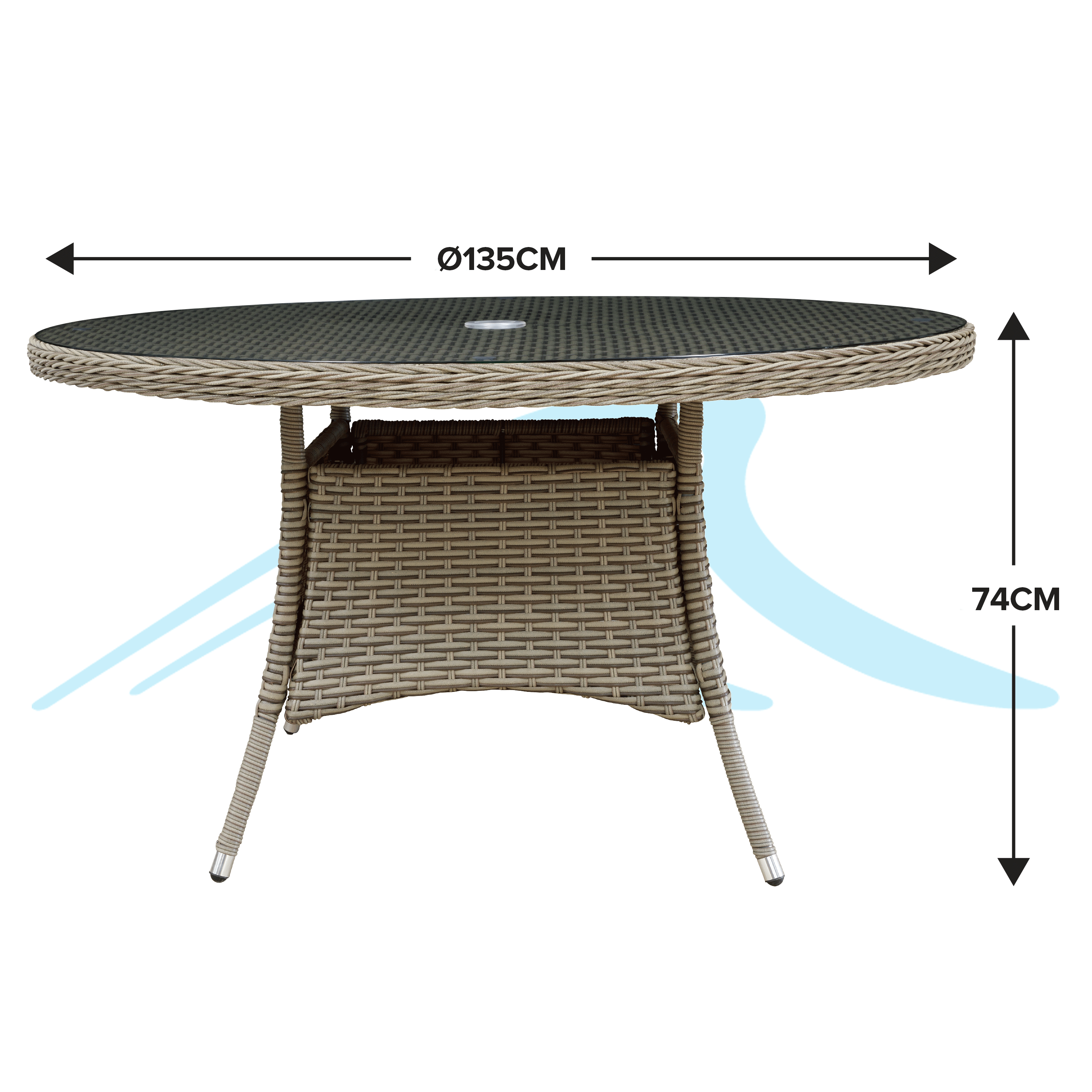 Chester Rattan Wicker Outdoor Dining Table with Tempered Glass Top - Weather-Resistant Patio Furniture for Garden, Poolside & Backyard Dining - DG67
