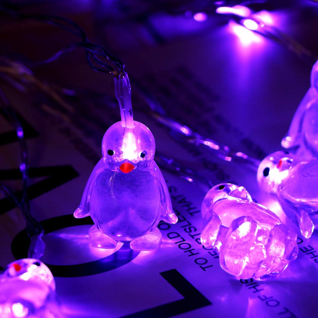 Winnerlion 10 LED 1.65M Penguin Battery String Lights - Warm White Fairy Lights for Indoor Christmas Decor, Bedroom, Wedding & Party (Purple) | Perfect for Holiday Decorations, Kids Room & Cozy Ambiance