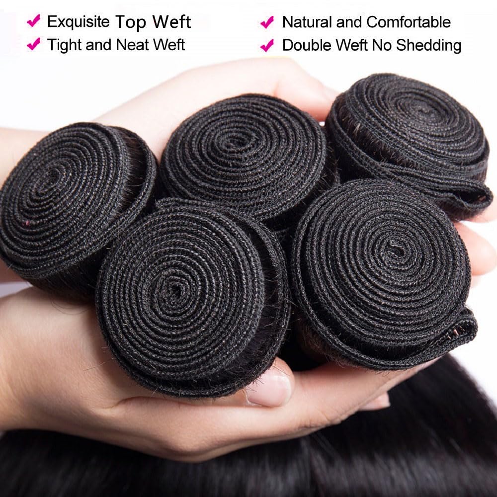 10A Brazilian Straight Human Hair 3 Bundles with Closure 20 22 24+18 Inch | 100% Unprocessed Virgin Hair Weave | HD Lace Closure | Perfect for Sew-in, Wig Making & Everyday Styling