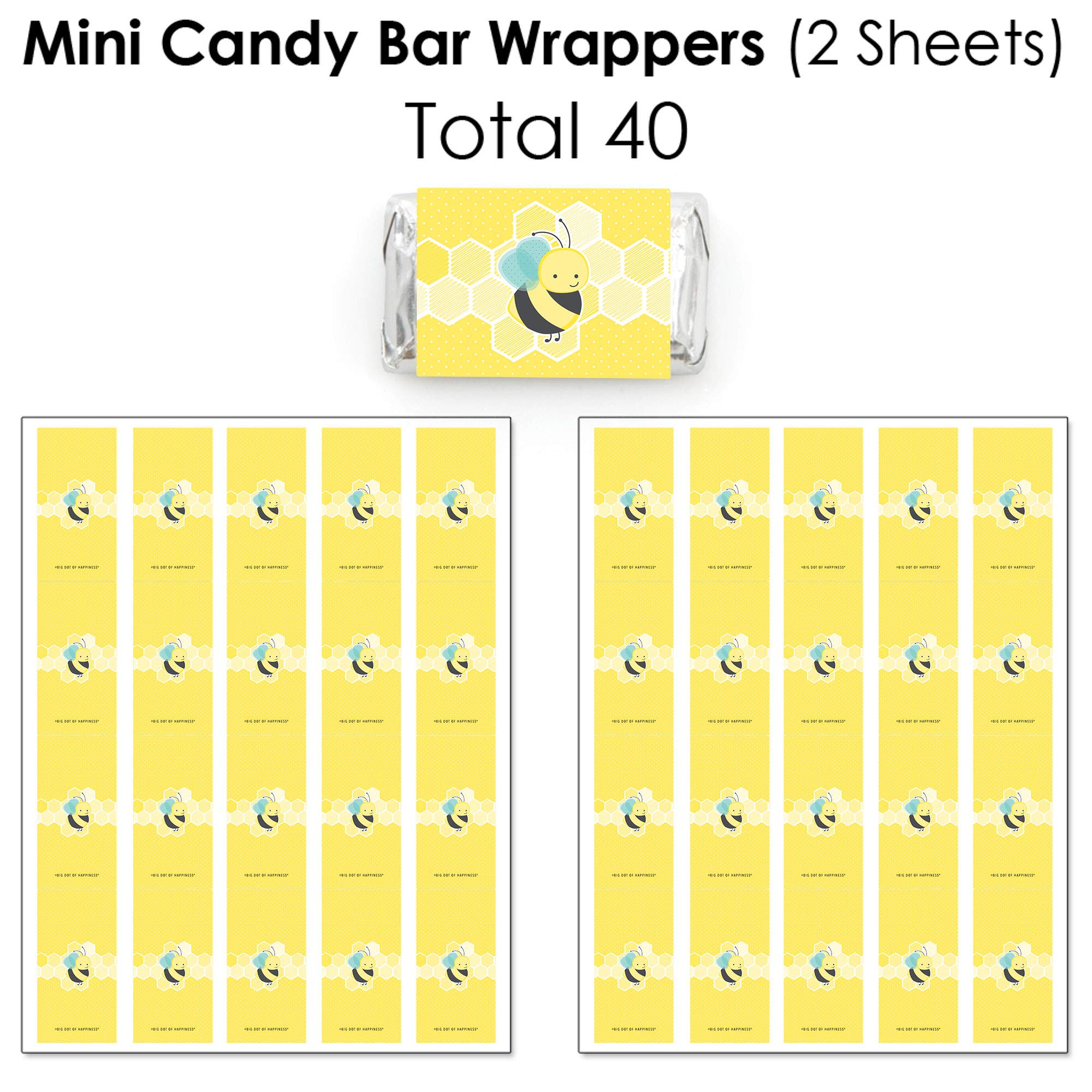Big Dot of Happiness Honey Bee Mini Candy Bar Wrappers & Round Stickers - 304pcs Baby Shower Birthday Party Favors Kit - Perfect for DIY Candy Decorations, Bee-Themed Celebrations & Sweet Table Displays