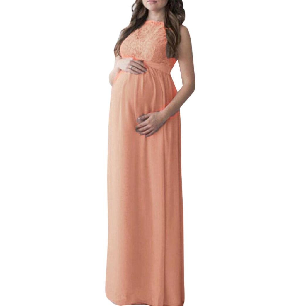 Napoo Women's Lace Patchwork Maxi Dress - Sleeveless Long Maternity Gown for Pregnancy Photoshoot & Special Occasions | Flowy Summer Beach Dress for Expecting Mothers