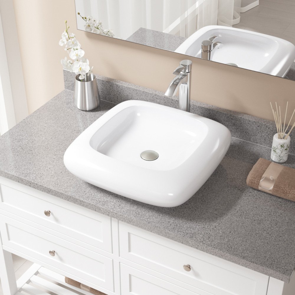 White Porcelain Vessel Sink with Chrome Faucet Set - Modern Bathroom Vanity Sink with Pop Up Drain - Perfect for Powder Rooms, Guest Baths & Luxury Home Renovations