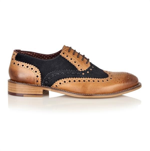 Stylish Men's Brogue Gatsby Shoes in Tan & Navy - Perfect for Formal Events, Weddings & Office Wear