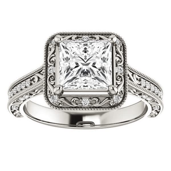 2 Carat Princess Cut Colorless Moissanite Engagement Ring Set for Women - Sterling Silver Wedding Bridal Ring Set with Half-Bezel Solitaire - Anniversary Promise Gift for Her (Perfect for Proposals, Weddings & Special Occasions)