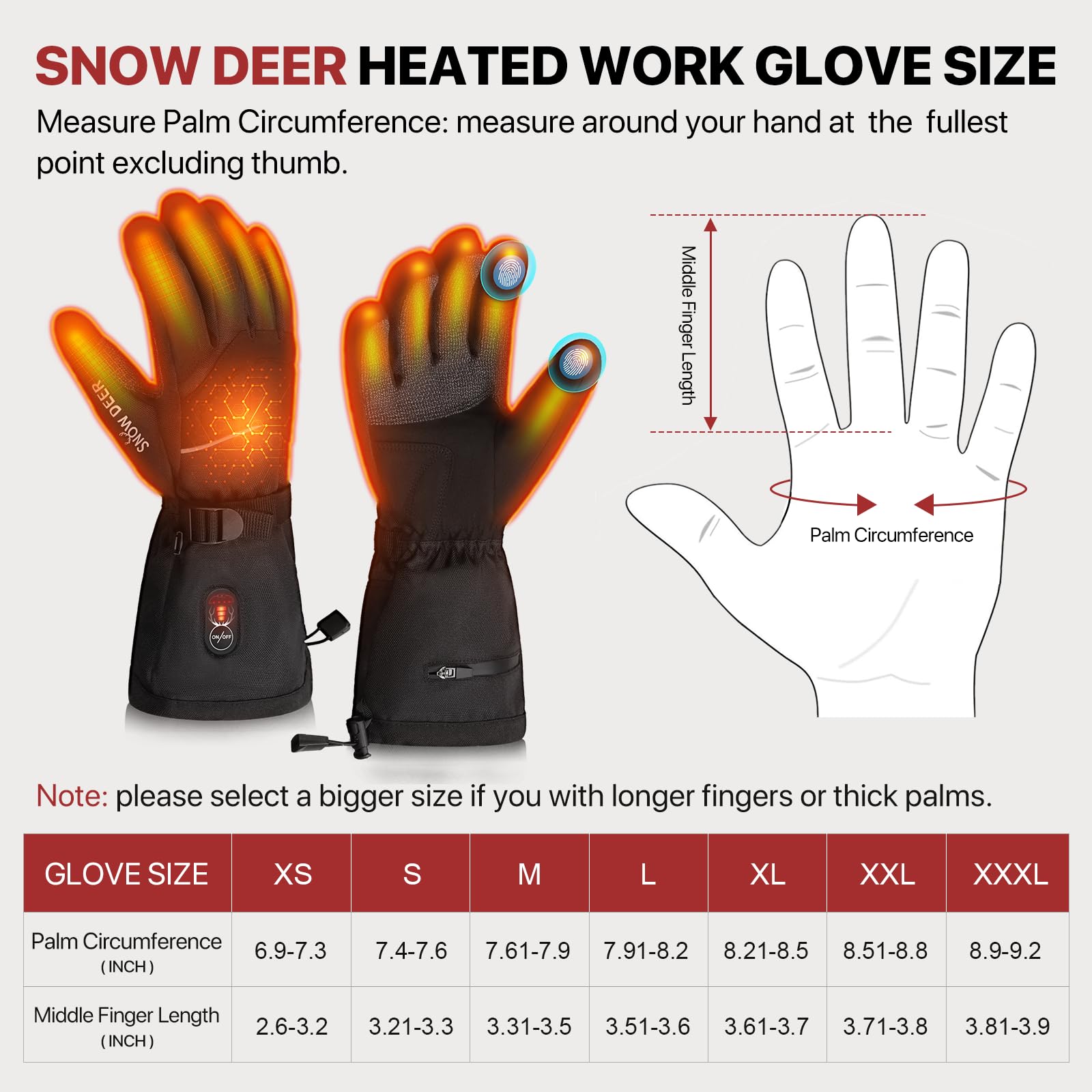 SNOW DEER Rechargeable Heated Gloves for Men & Women - Waterproof, Cut-Resistant, Touchscreen Compatible Winter Work Gloves - Perfect for Outdoor Jobs, Construction, Motorcycling & Cold Weather Activities