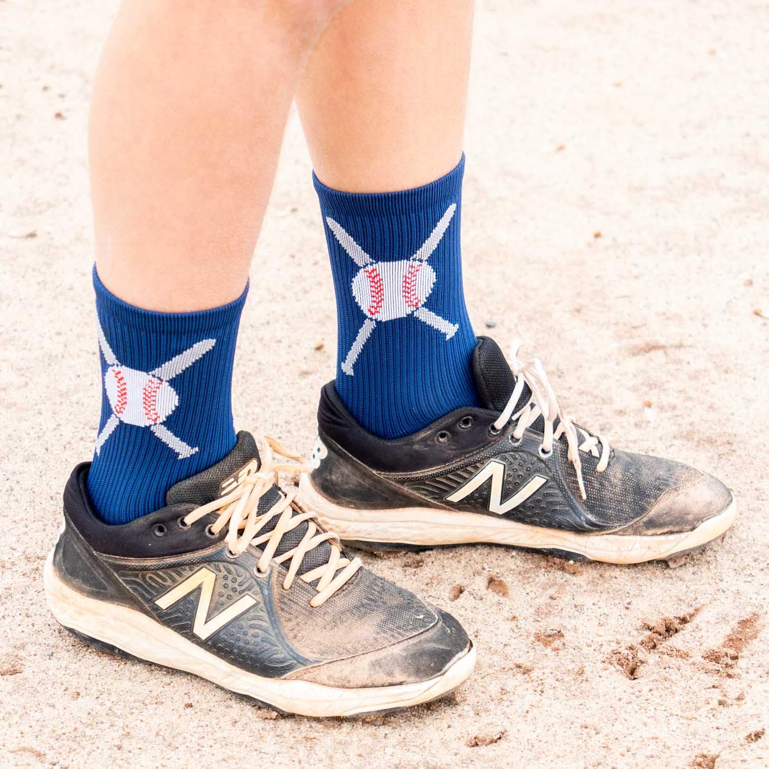 ChalkTalkSPORTS Baseball Performance Crew Socks with Crossed Bats Design - Moisture-Wicking & Cushioned for Youth & Adult Players - Mid-Calf Baseball Socks for Training, Games & Everyday Wear