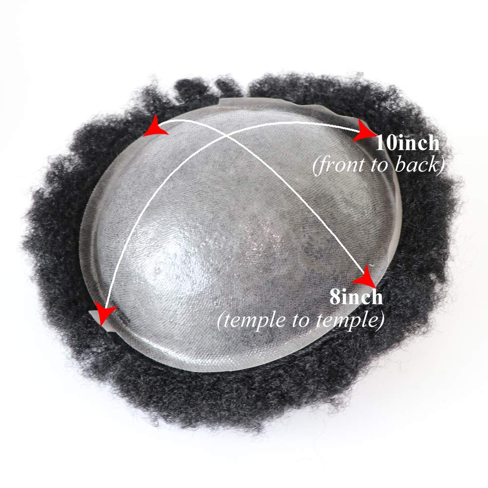 100% Human Hair Afro Curly Toupee for Black Men - 8x10 Inch PU Base 4MM Curly Hair Replacement System (1B Off Black) | Natural-Looking Men's Hairpiece for Daily Wear, Special Occasions & Confidence Boost