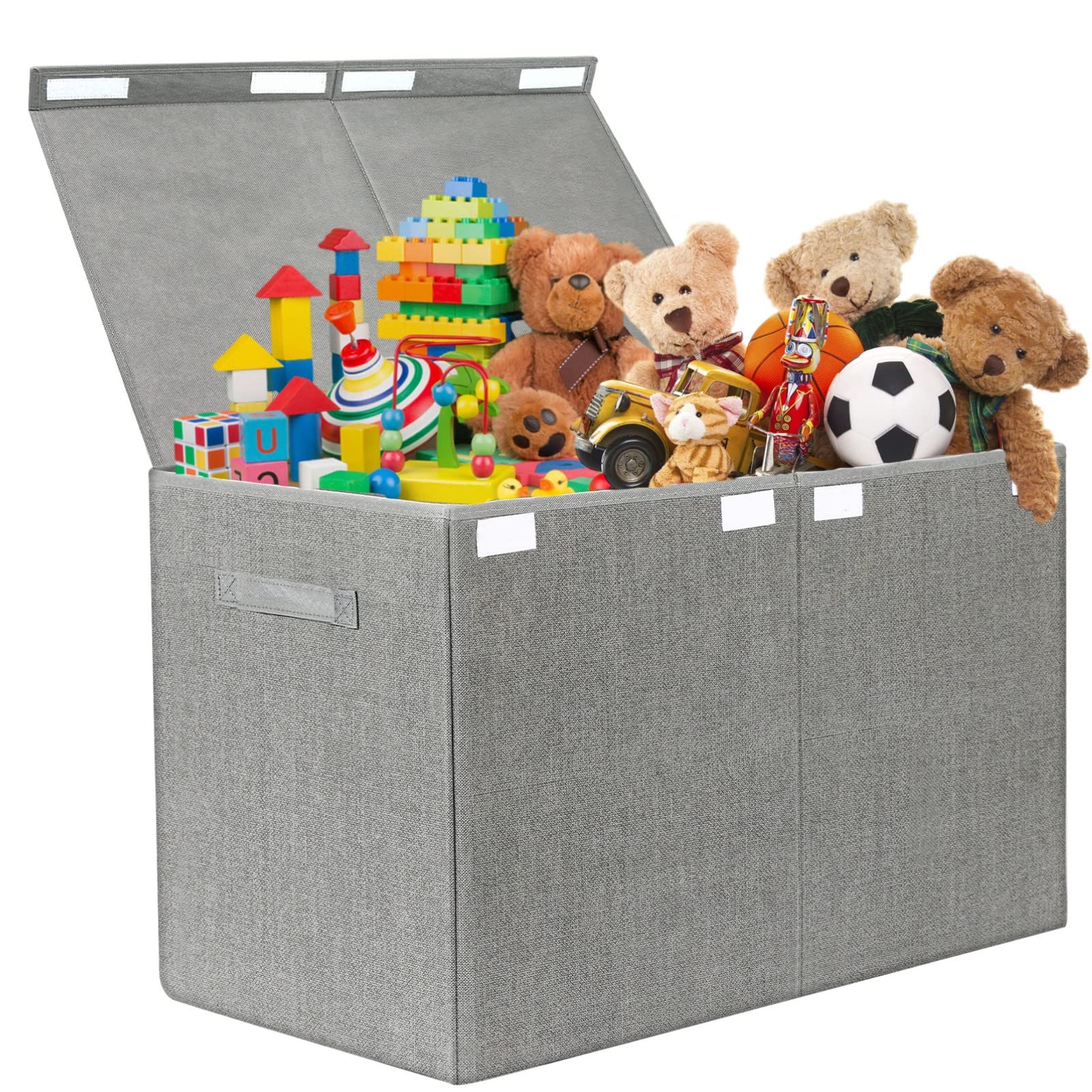 Homeily Kids Toy Storage Box with Flip-Top Lid & Net Bag - 24.5x13x16 Inch Grey Toy Chest for Nursery, Playroom & Home Organization - Durable Handles & Decorative Storage Bin for Toys, Books & Clothes (Perfect for Bedrooms, Daycares & Play Areas)