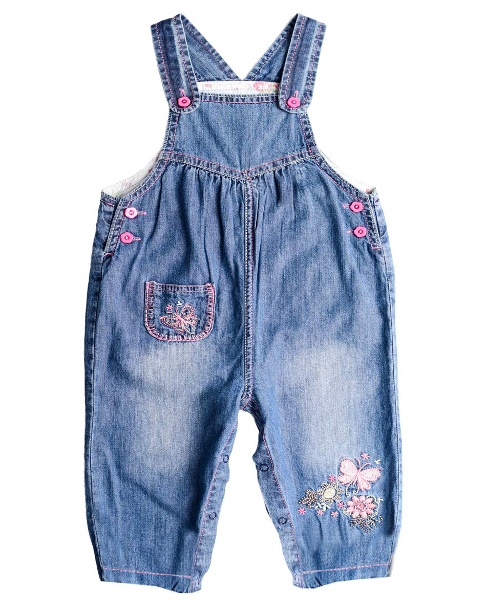 Baby & Toddler Girls' Embroidered Denim Overalls - Soft Bib Washed Jeans Jumpsuit for Playtime & Outfits | Casual Wear, Photo Shoots & Everyday Adventures