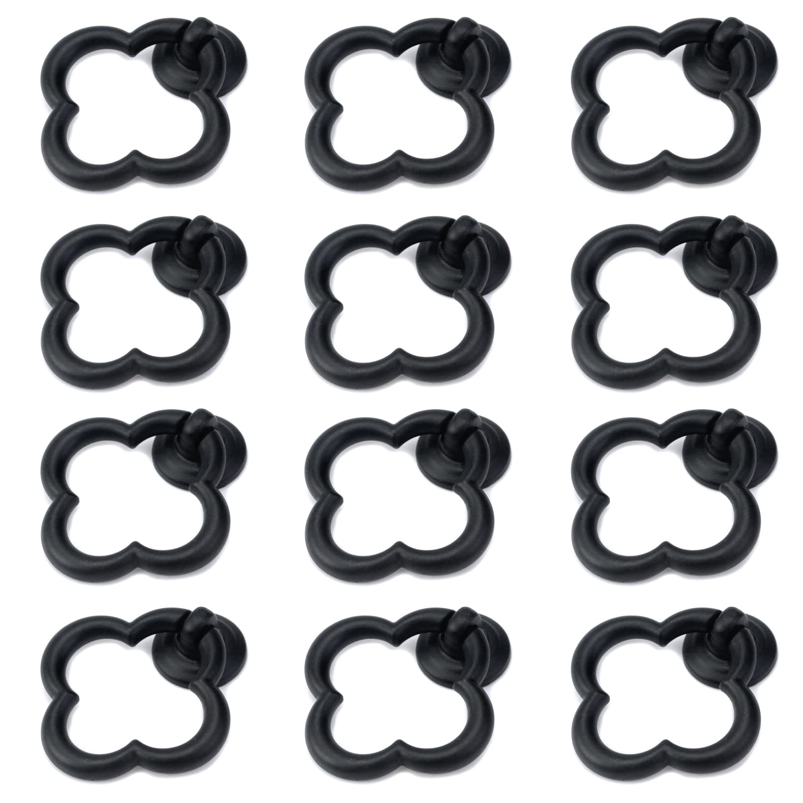 12 Pack Black Cabinet Knobs and Pulls - Four-Leaf Clover Shaped Drawer Handles - Durable Zinc Alloy Hardware for Furniture, Wardrobe, Dresser - Includes Screws - Perfect for Kitchen Cabinets, Bathroom Vanities, and Home Decor