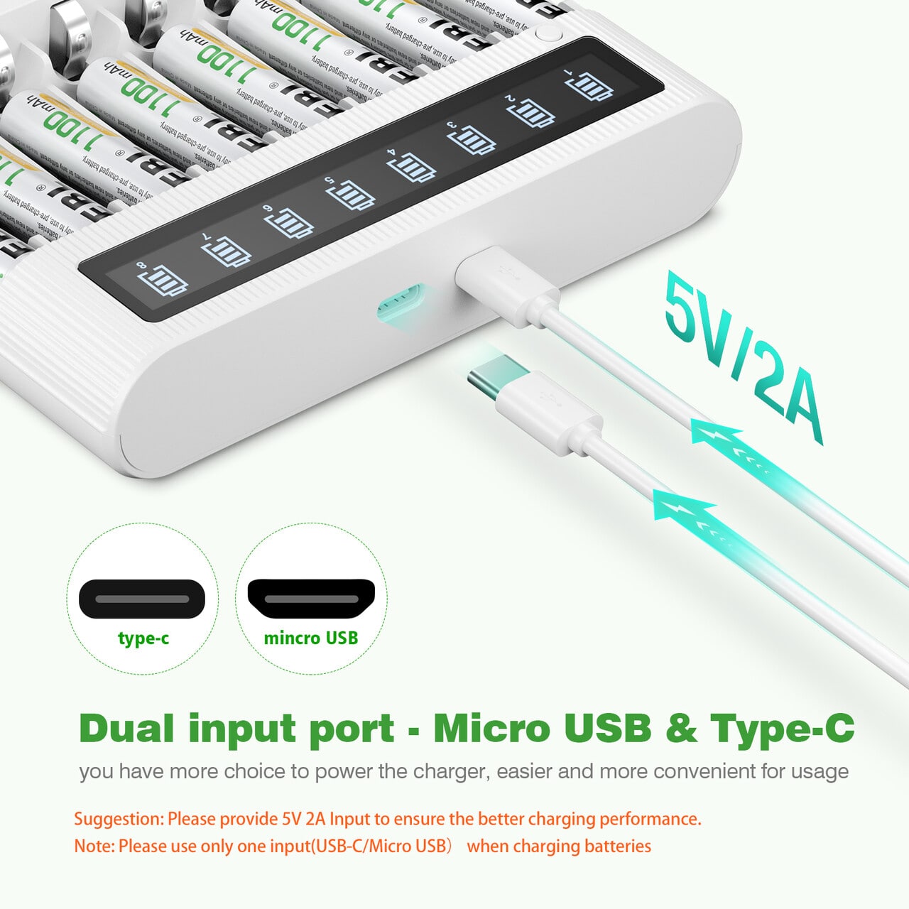 EBL FY 809 8 Bay LCD Smart Battery Charger for AA AAA NiMH NiCD Rechargeable Batteries - Perfect for Home, Office, and Travel Use with Digital Display