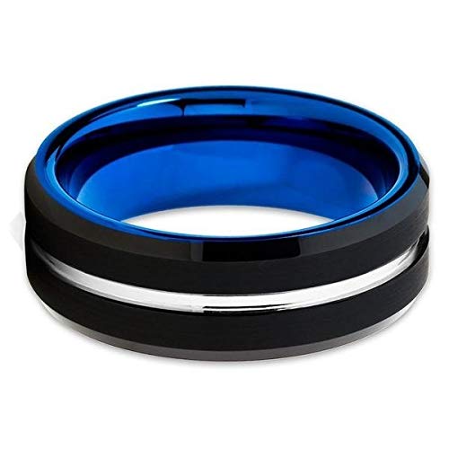 8mm Blue Tungsten Wedding Ring for Men - Durable Tungsten Carbide Band, Comfort Fit Anniversary & Engagement Ring - Perfect for Weddings, Proposals & Everyday Wear