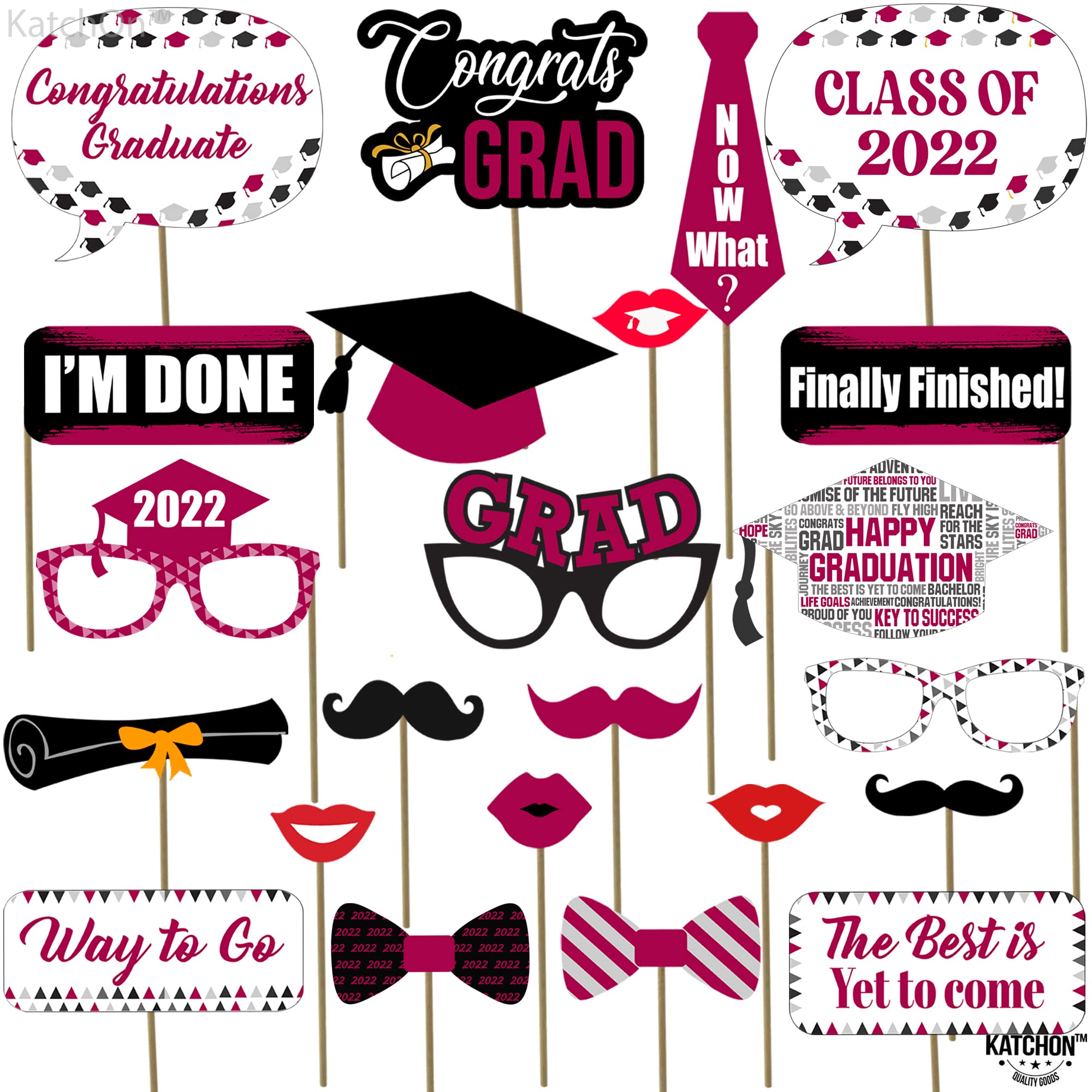 2022 Burgundy Graduation Photo Booth Props & Maroon Party Decorations - DIY Graduation Photo Shoot Backdrop & Party Supplies for Graduation Ceremony, Senior Year Celebration & School Events
