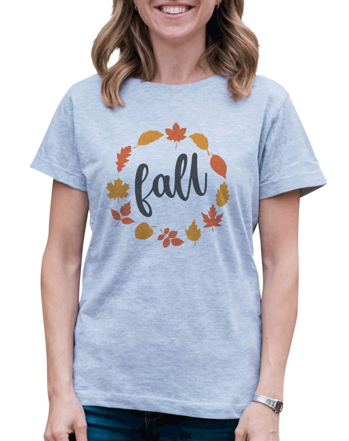 7 ate 9 Apparel Women's Fall Leaves Print Long Sleeve Shirt - Cozy Autumn Floral Blouse for Casual Outings & Thanksgiving Gatherings