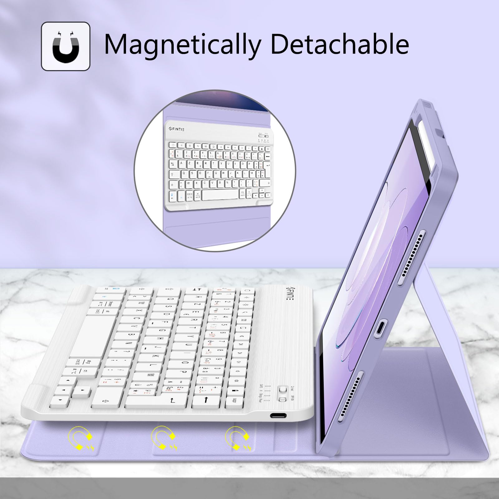 Fintie Wireless Bluetooth Keyboard Case for iPad Air 11-inch M3/M2 (2025/2024) & iPad Air 5/4 10.9-inch (2022/2020) - AZERTY Layout, Multi-Angle Stand with Apple Pencil Holder, Purple | Perfect for Work, Study & Travel