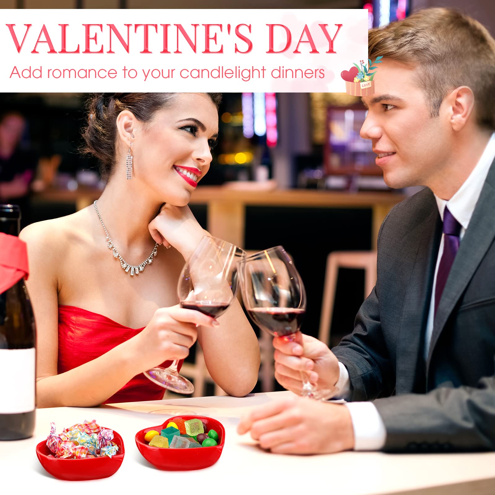 Zopeal 16 Pcs Heart Shaped Ceramic Bowls - Valentine's Day Candy Dishes, Red Love Sauce Plates, Multipurpose Serving Bowls for Candy, Sushi, Dipping & Seasoning | Perfect for Birthday Parties, Romantic Dinners & Holiday Gatherings