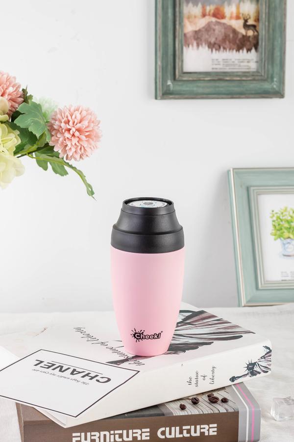 CHEEKI 350ml Pink Coffee Mug - Insulated Travel Mug for Hot & Cold Drinks - Perfect for Office, Home, and Commuting