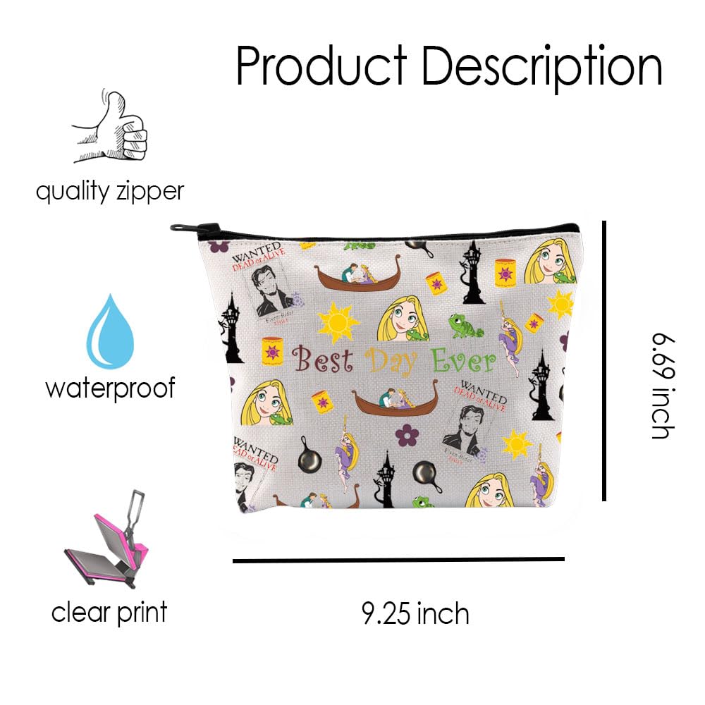 Tangled Movie Merchandise - Best Day Ever Makeup Bag for Disney Princess Rapunzel Fans, Long Hair Cosmetic Pouch - Perfect Gift for Birthday, Travel & Disney Theme Parties