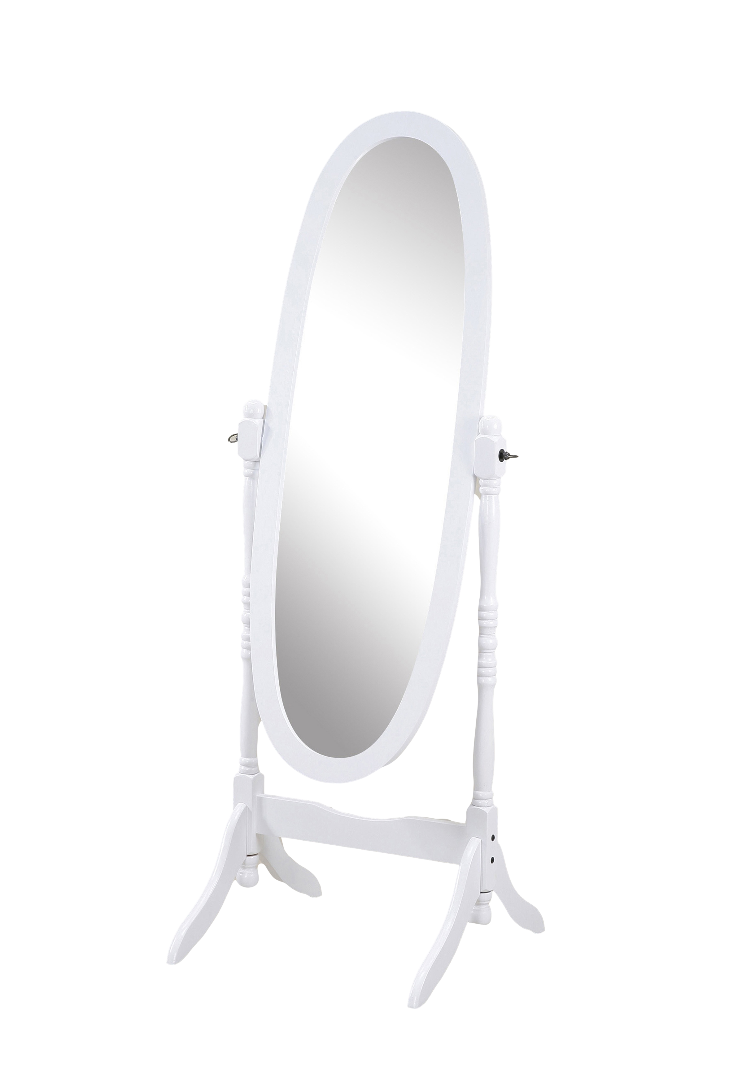 Roundhill Furniture Traditional Queen Anne Style Wood Floor Cheval Mirror - Full-Length Standing Mirror with Beveled Glass, White - Perfect for Bedroom, Dressing Room & Entryway Decor
