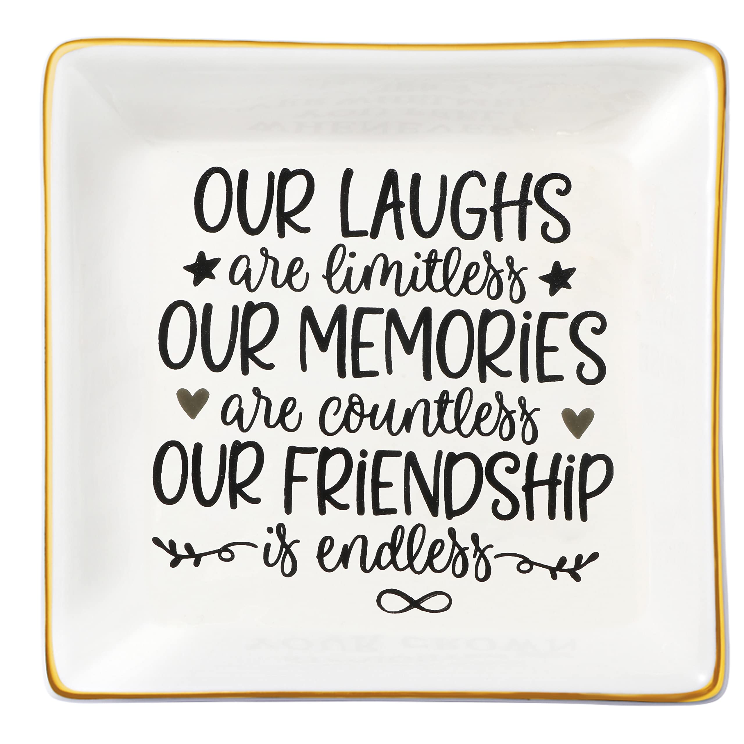JoycuFF Ceramic Trinket Dish Tray - Unique Friendship Gifts for Women, Birthday, Thanksgiving & Christmas Presents - Jewelry Holder for Dresser, Vanity & Home Decor