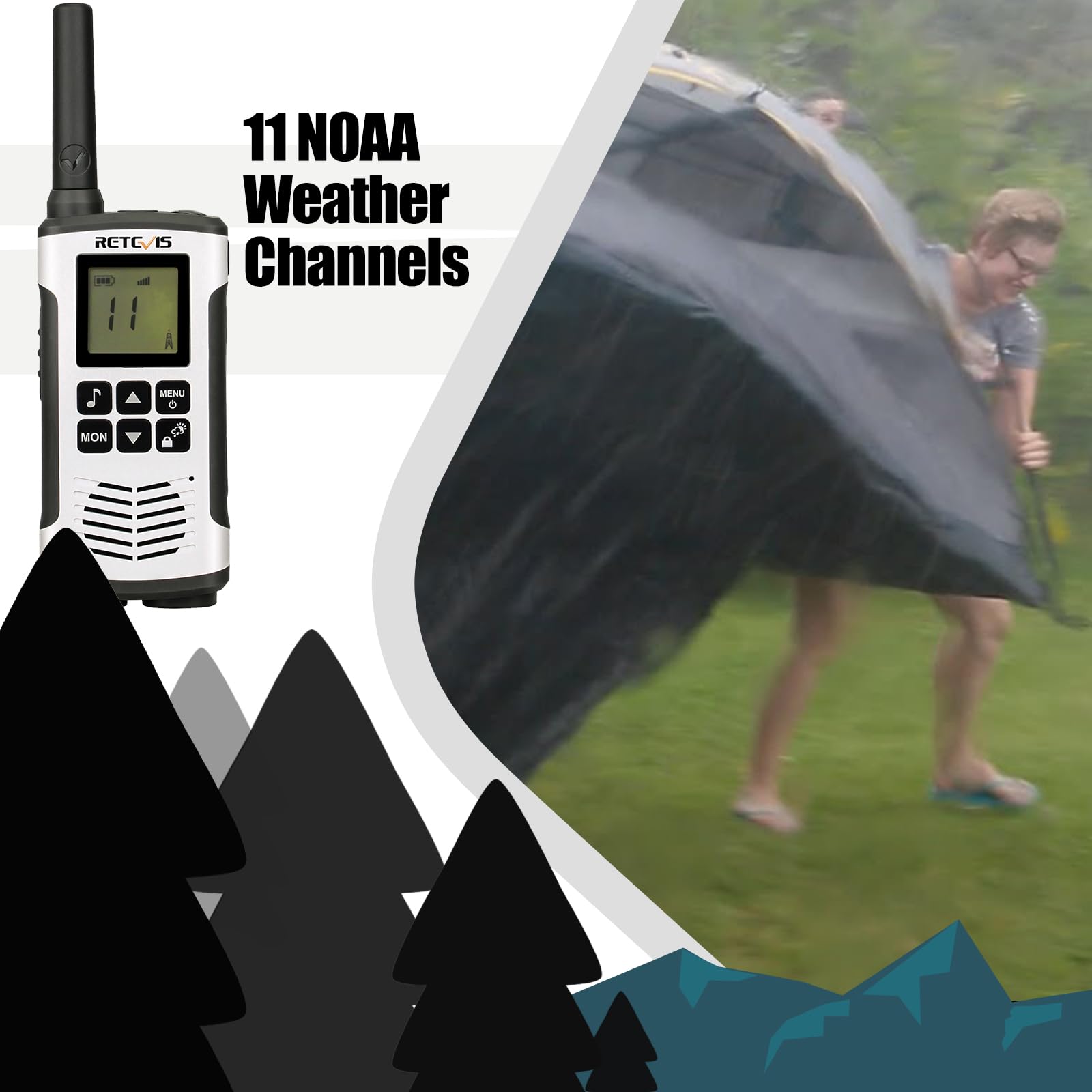 Retevis RT45 Long Range Rechargeable Walkie Talkies (2 Pack) - FRS Two Way Radios with Flashlight & NOAA Weather Alert - Ideal for Camping, Hiking, Outdoor Adventures & Emergency Communication