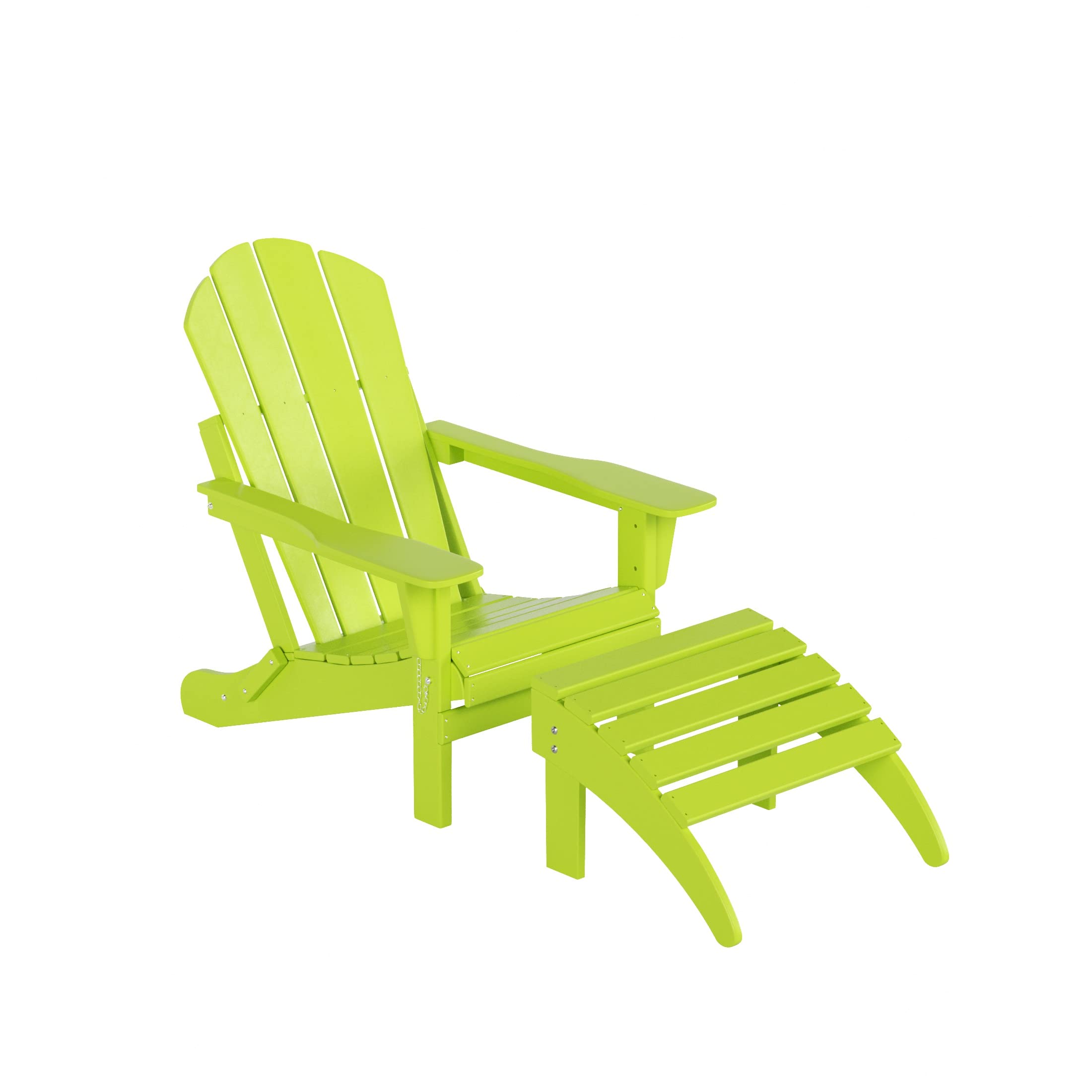 WO Home Furniture Adirondack Chair & Outdoor Ottoman Set of 2 PCS, Classic Patio Furniture in Lime - Perfect for Backyard, Garden, and Poolside Relaxation