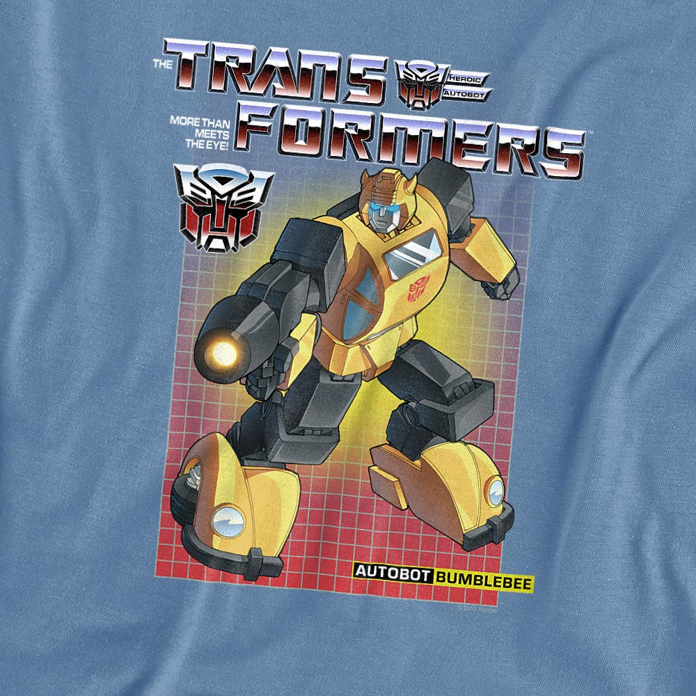 PopFunk Classic Transformers Bumblebee Graphic T-Shirt for Kids 7+ Years - Unisex Short Sleeve Tee with Stickers (Medium, Carolina Blue) - Perfect for School, Playdates & Superhero Costumes