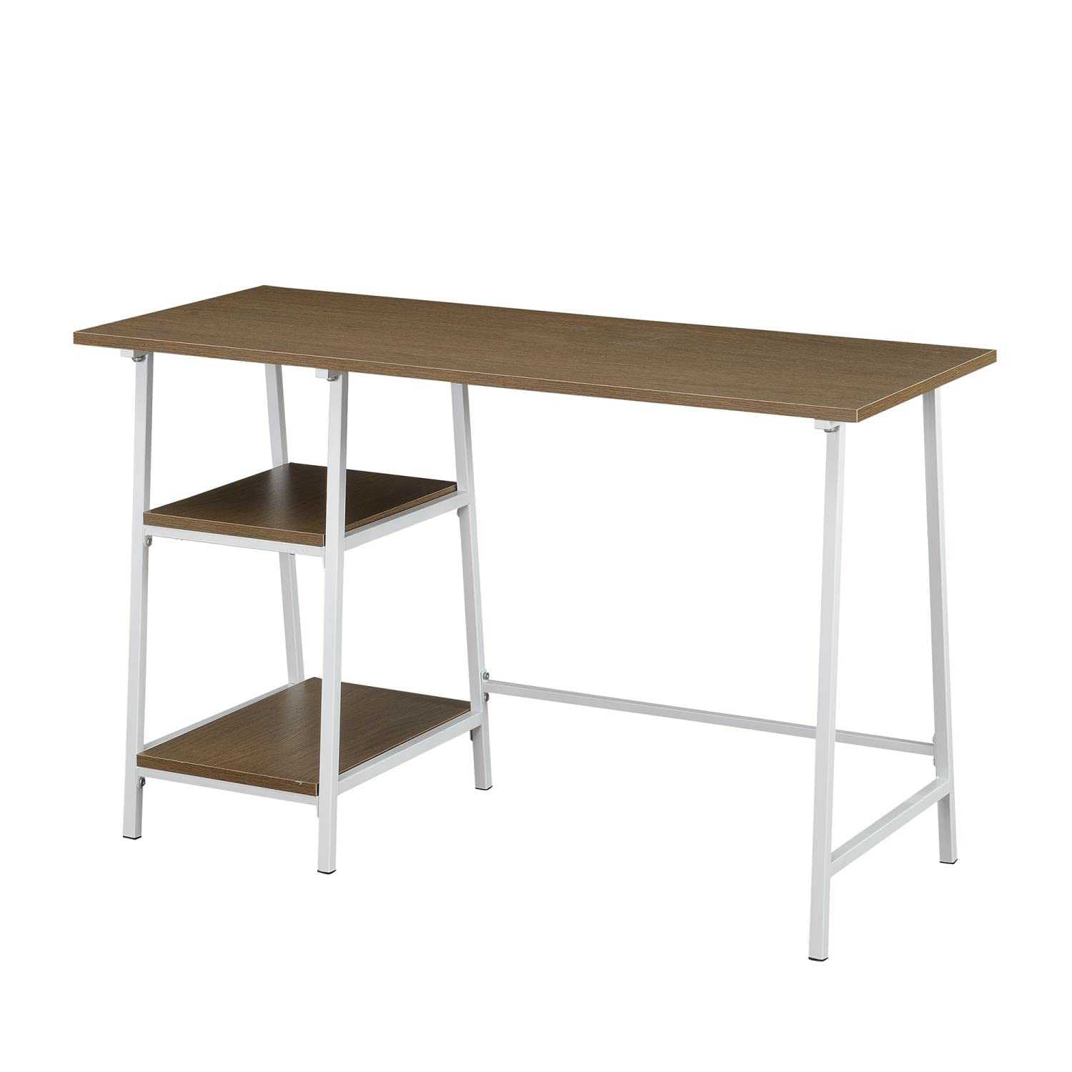 Convenience Concepts Designs2Go Trestle Wood Metal Desk - Driftwood & White Finish - Home Office Desk, Study Table, Writing Desk for Small Spaces & Dorm Rooms