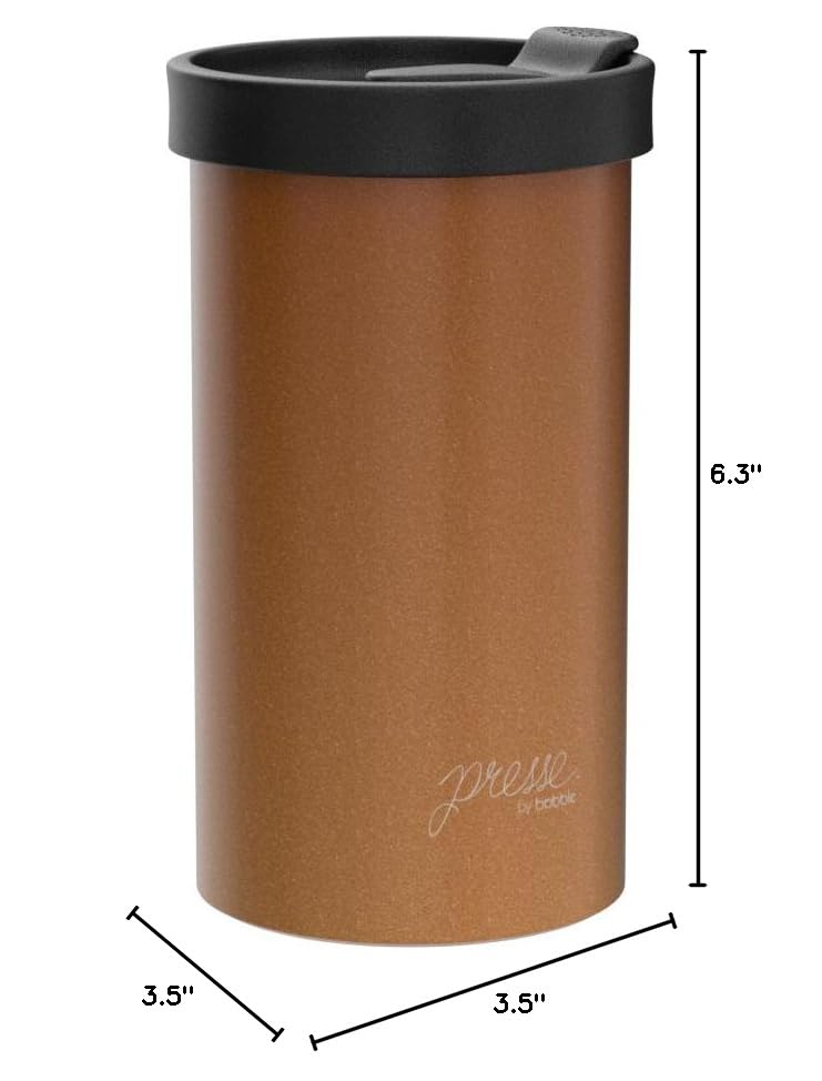 Bobble French Press Coffee Maker with Insulated Stainless Steel Travel Mug - 13oz Portable Coffee Press for Camping, Office & Commuting (Copper)