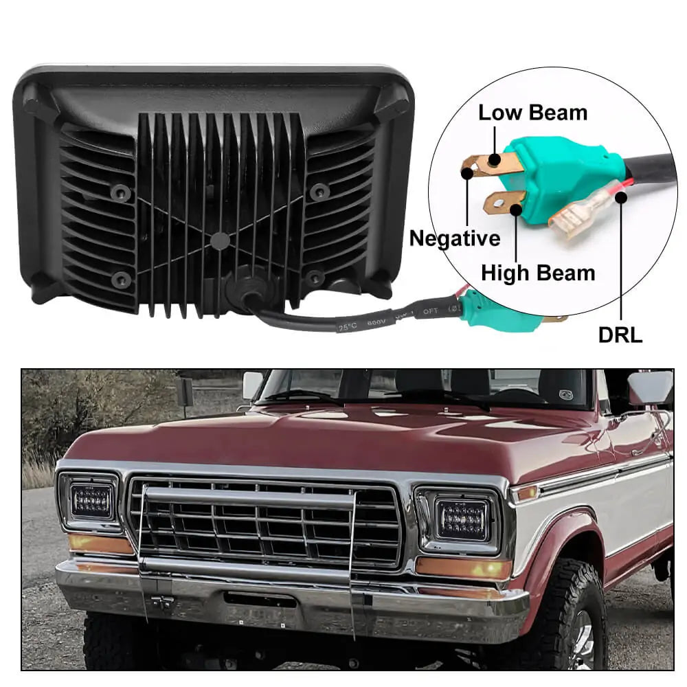 48W 4x6 Inch LED Headlights with DRL - Rectangular Replacement for H4652 H4666 H6545 H6054 H4651 H4656 - High Brightness LED Headlight Kit for Trucks, SUVs, and Off-Road Vehicles - Perfect for Night Driving and Foggy Conditions