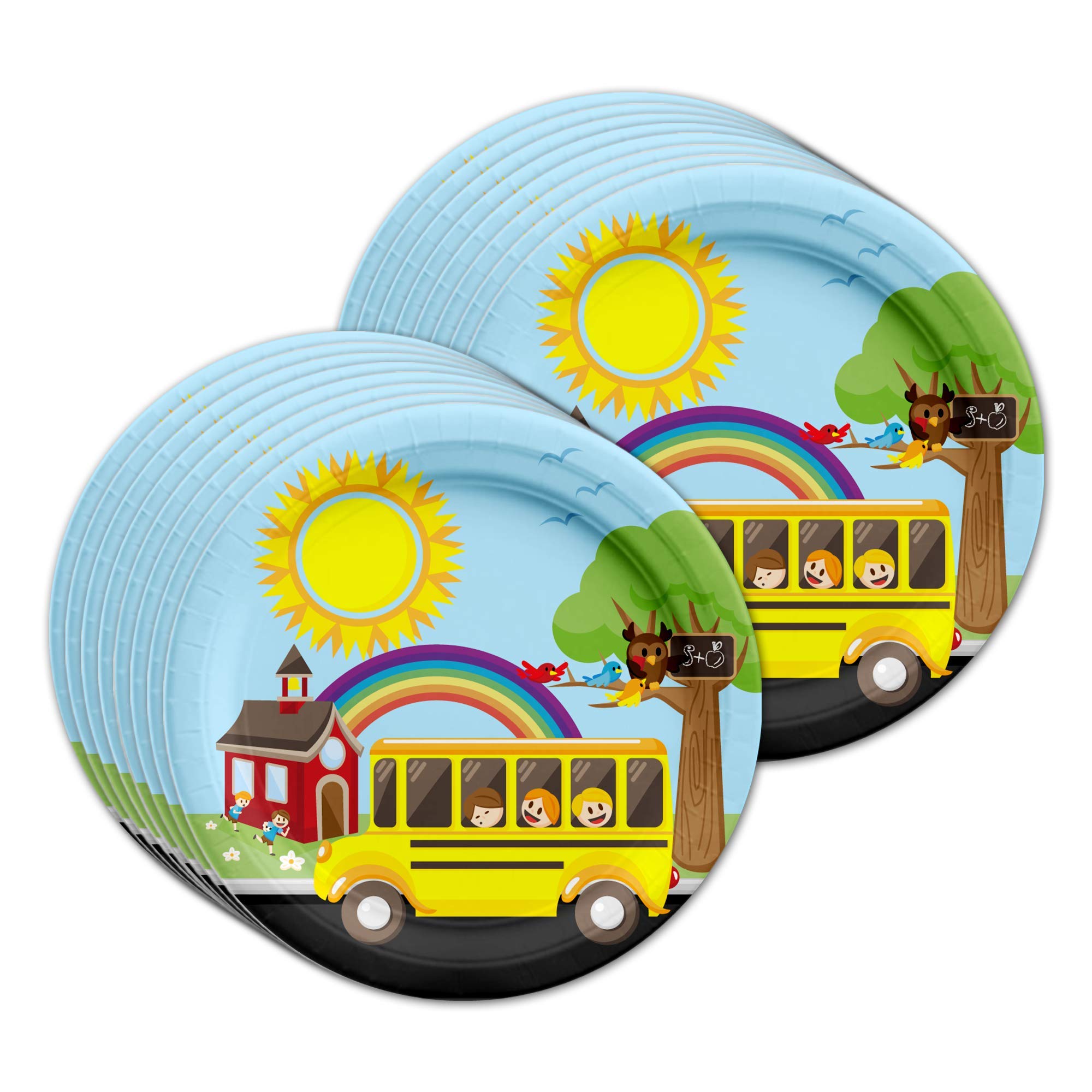 School Bus Themed Birthday Party Supplies Set - 16-Piece Tableware Kit with Plates, Napkins & Cups for Kids' Birthday Celebrations & School Bus Decorations