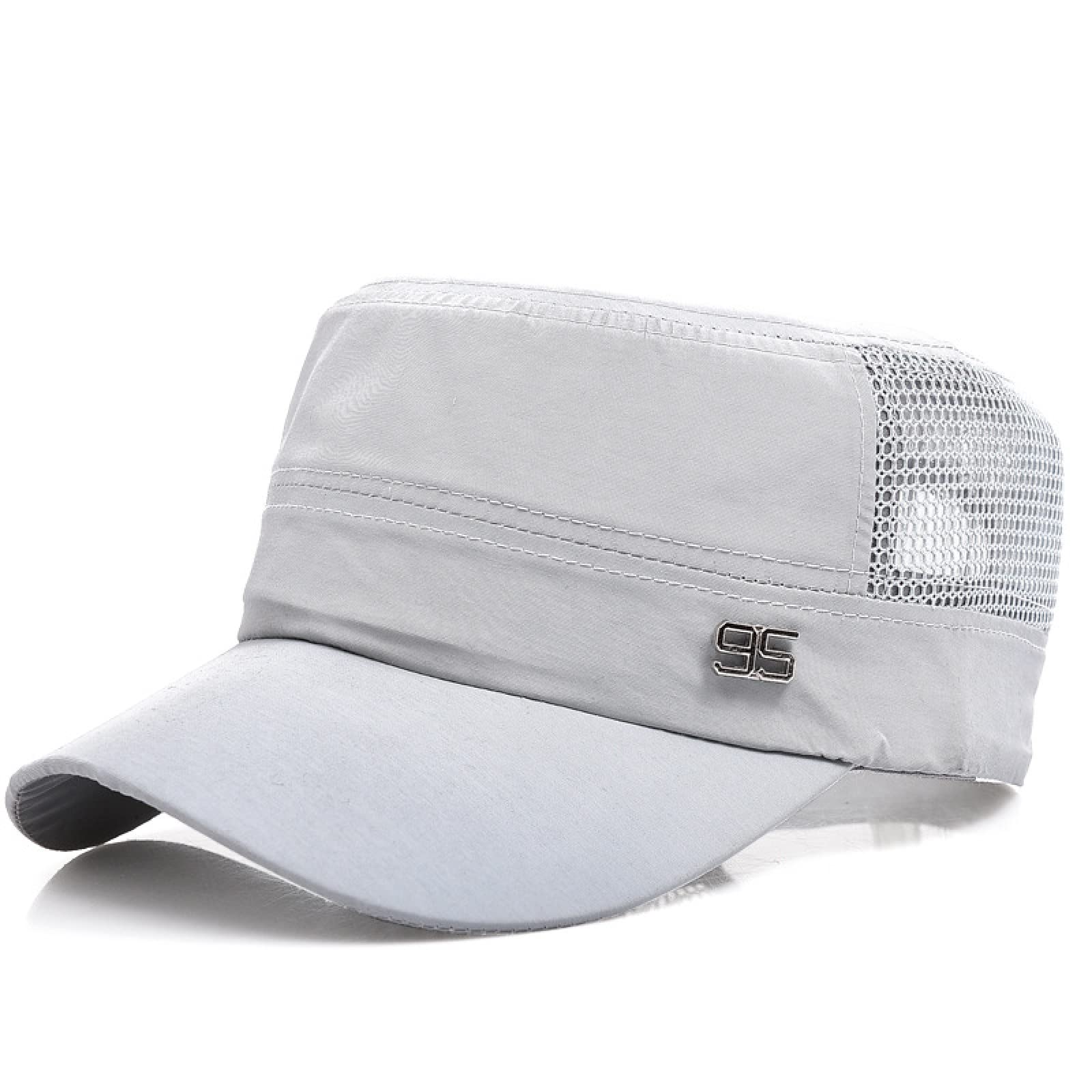 Men's Military Sun Hat - Breathable Mesh Flat Top Baseball Cap for Summer Outdoor Activities, Quick-Drying & Adjustable Peaked Cap, Light Grey - Perfect for Hiking, Fishing, and Beach Vacations