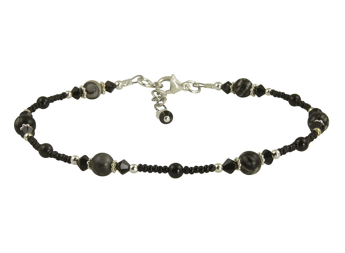 Black Silk Stone Gemstone Anklet Bracelet for Women - Elegant Adjustable Ankle Chain for Boho Style, Beach, Yoga & Everyday Wear